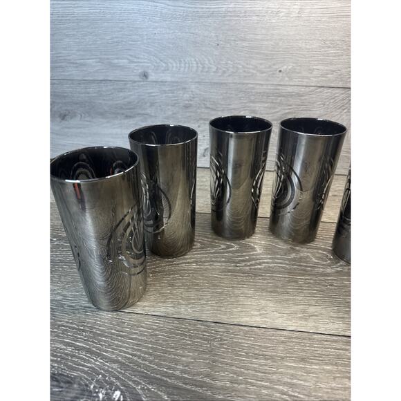 Vintage 1970's Silvered MOD Bullseye Highball Glasses- Set Of 6 - Picture 3 of 11